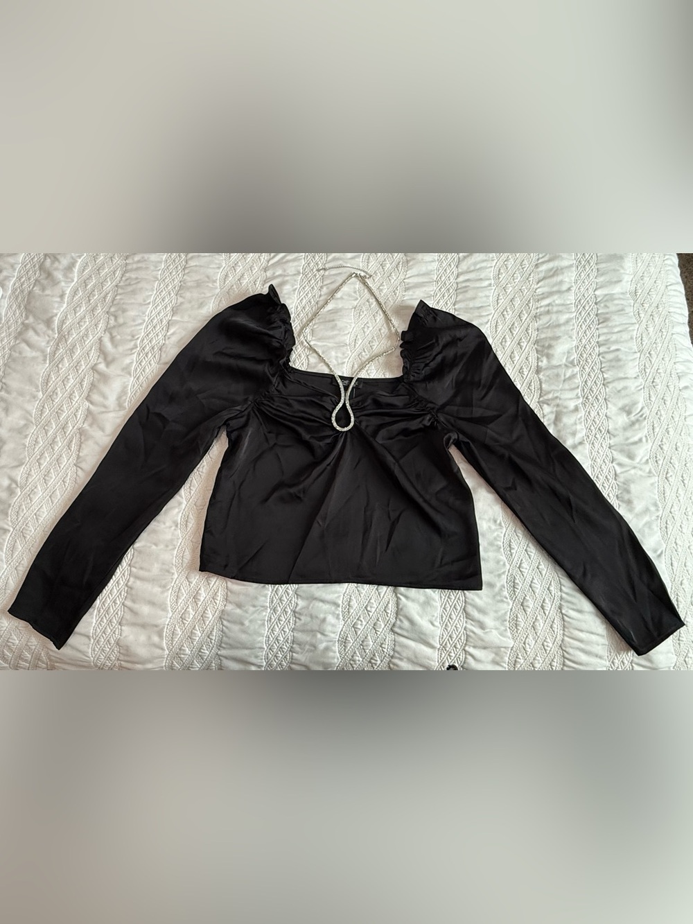 Rachel Zoe Black Satin Puff Sleeve Top